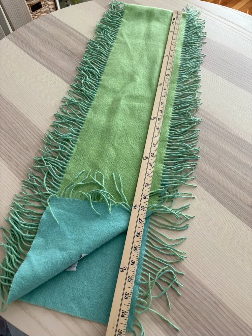 Castlerig 100% cashmere artsy scarf aqua green blue *flaws